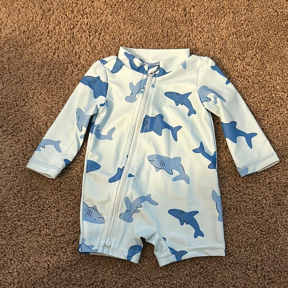 Blue Shark Print Kids Swimwear